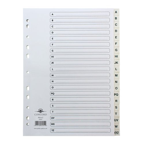 Concord 20-Part A-Z Index Polypropylene A4 White 64601