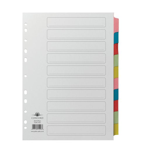 Concord Divider 10-Part A4 Multicoloured Tabs with Contents 72098/PJ20