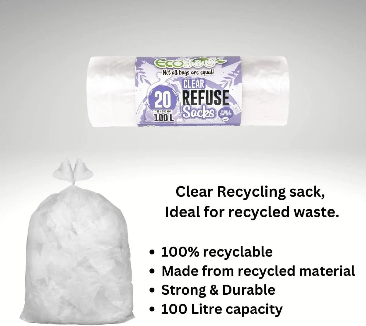 Ecobag 20 Clear Recycling/Refuse Sacks - Clear - 100L
