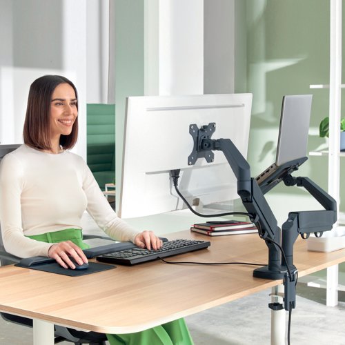 Leitz Ergo Dual Monitor and Laptop Arm Dark Grey 65380089