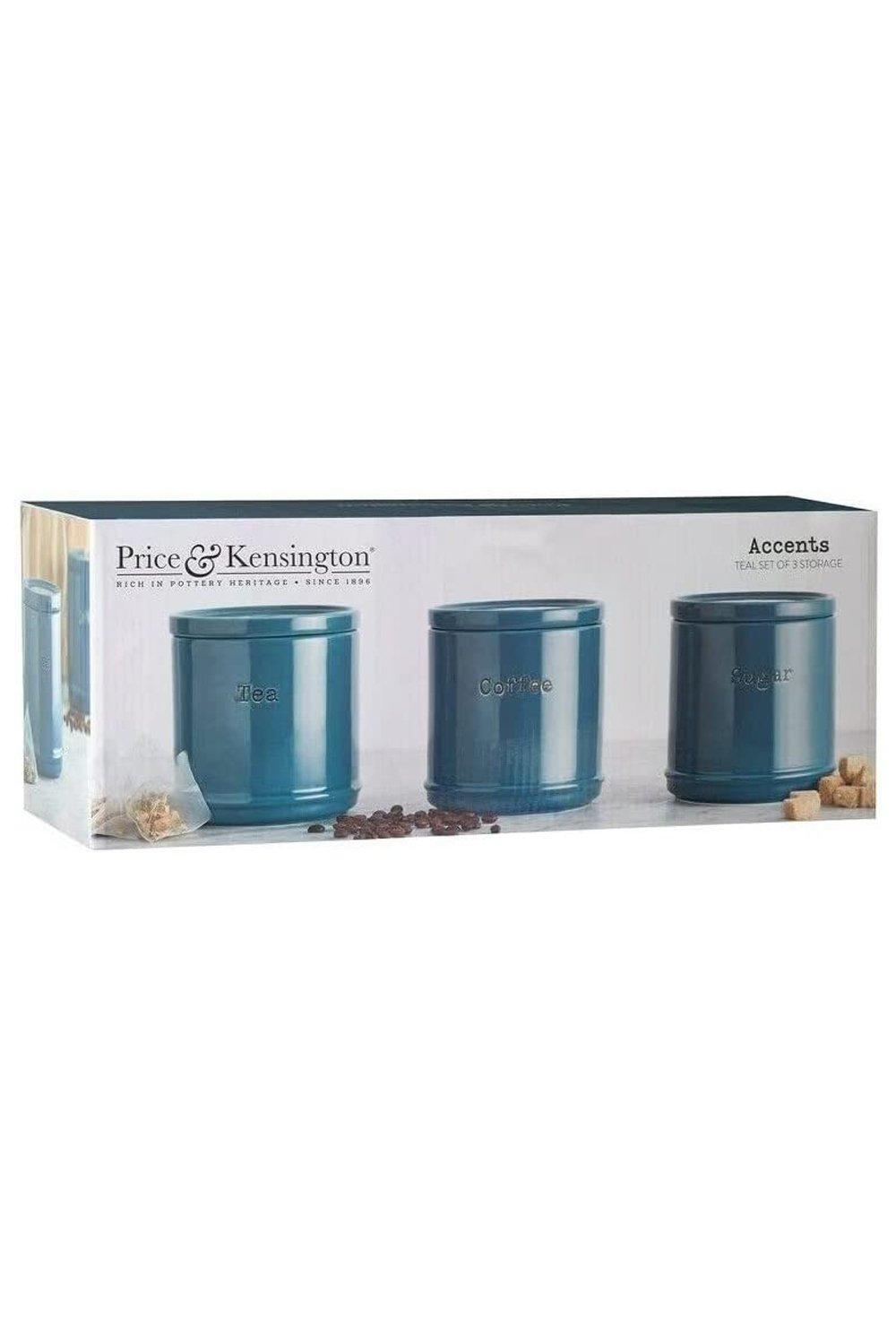 Accents Teal Tea/Coffee/Sugar Canisters 3 Set - NWT FM SOLUTIONS