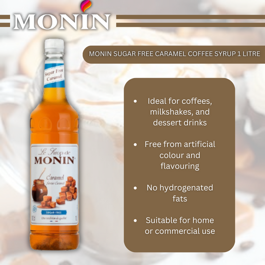 Monin Sugar Free Caramel Coffee Syrup 1 Litre
