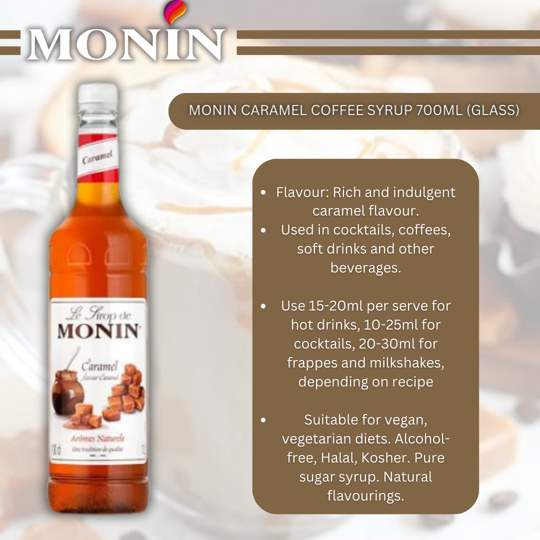 Monin Caramel Coffee Syrup 700ml (Glass)