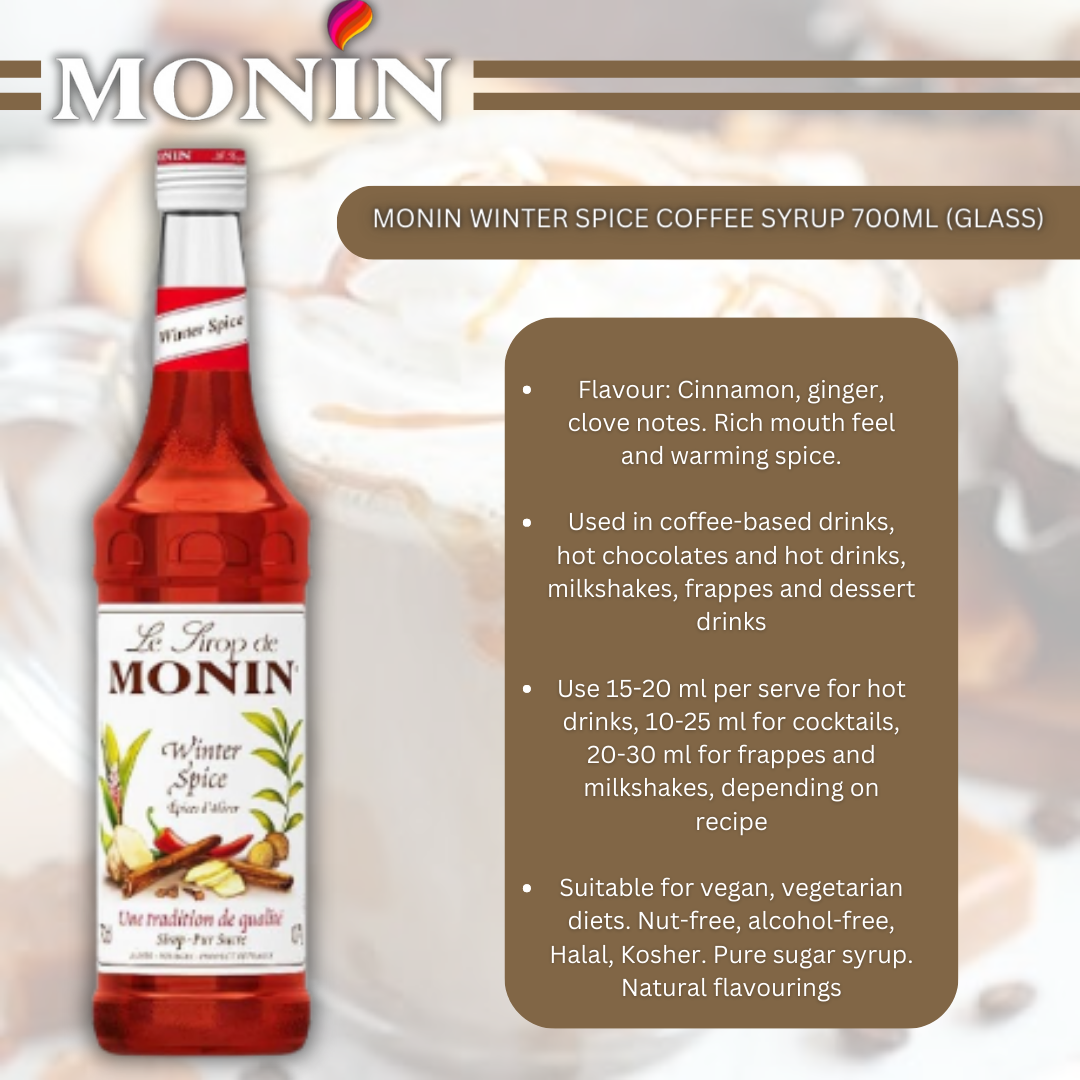 Monin Winter Spice Coffee Syrup 700ml (Glass)