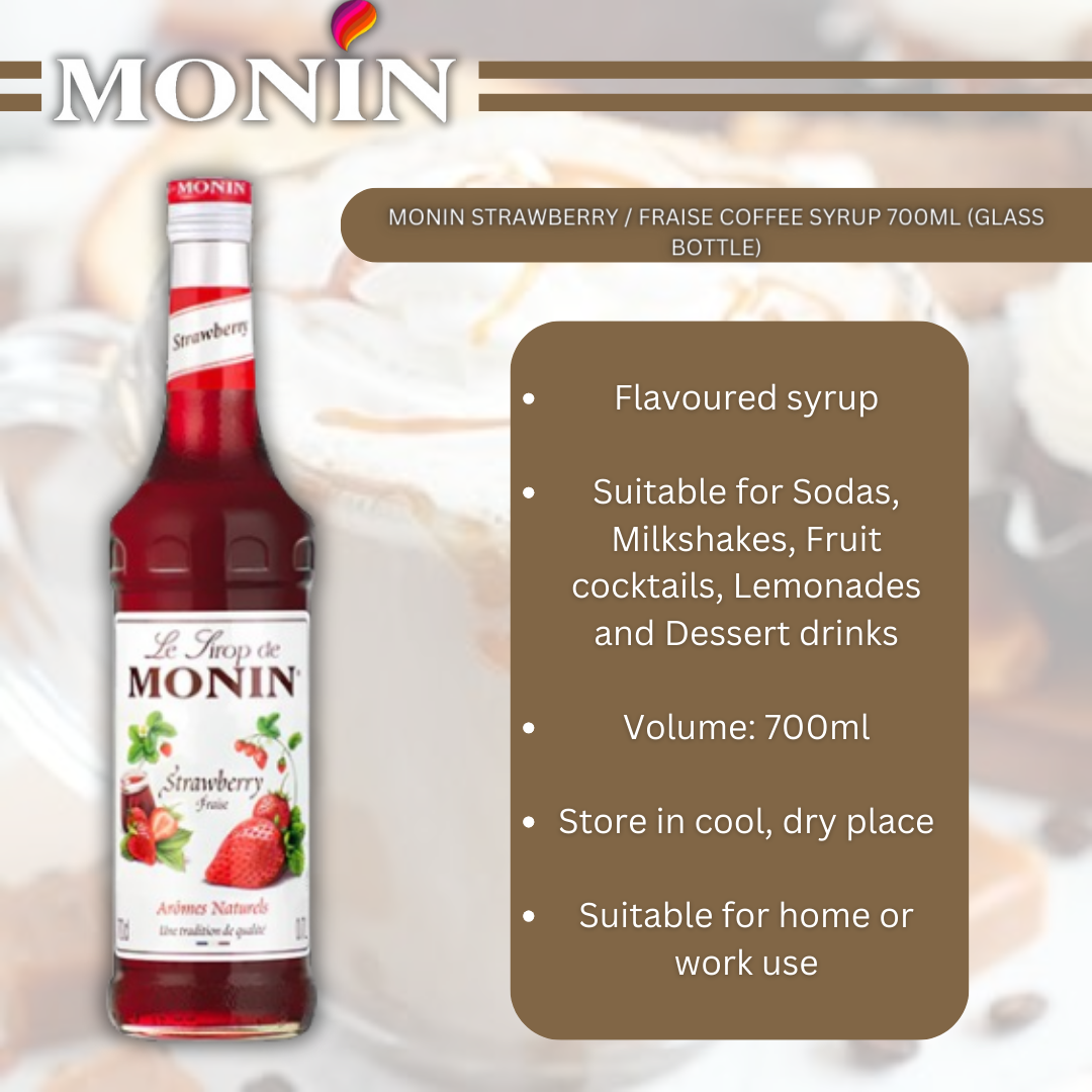 MONIN Strawberry / Fraise Coffee Syrup 700ml (Glass Bottle)