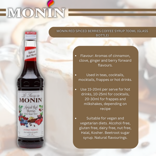 Monin Red Spiced Berries Coffee Syrup 700ml (Glass Bottle)