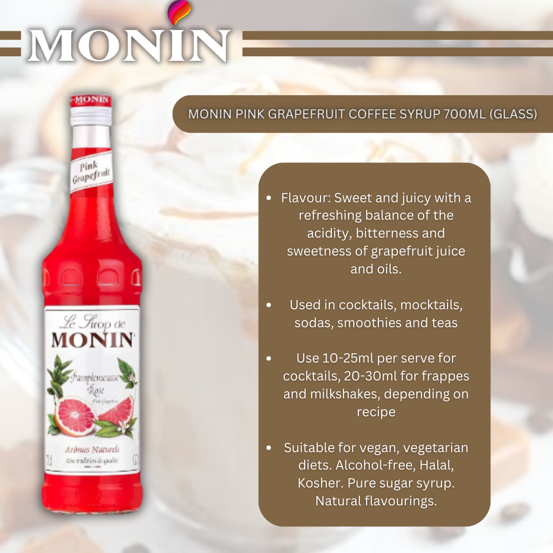 Monin Pink Grapefruit Coffee Syrup 700ml (Glass)