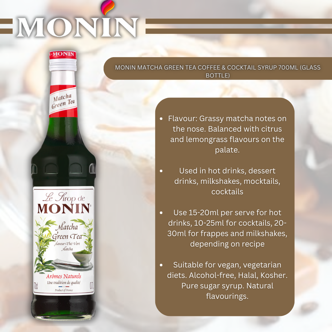 MONIN Matcha Green Tea Coffee & Cocktail Syrup 700ml (Glass Bottle)