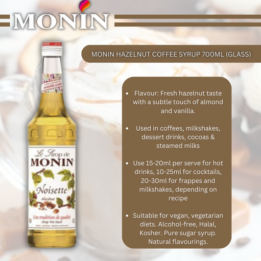 Monin Hazelnut Coffee Syrup 700ml (Glass)