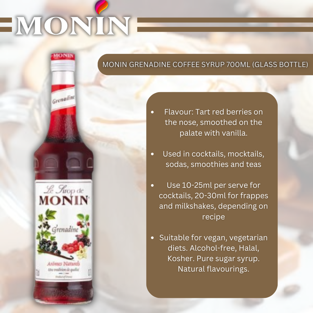 Monin Grenadine Coffee Syrup 700ml (Glass Bottle)