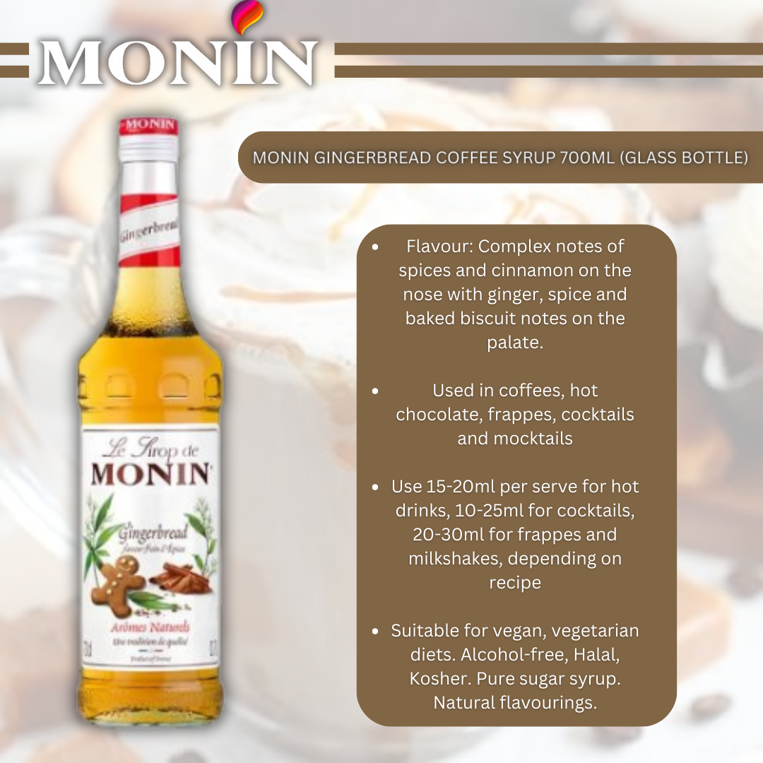 MONIN Gingerbread Coffee Syrup 700ml (Glass Bottle)