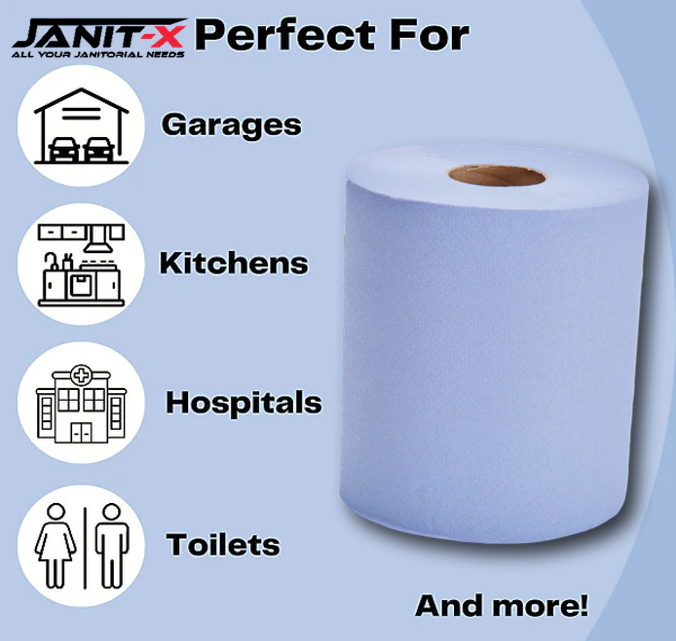 Janit-X Eco 100% Recycled Centrefeed Rolls Blue 6 x 400s