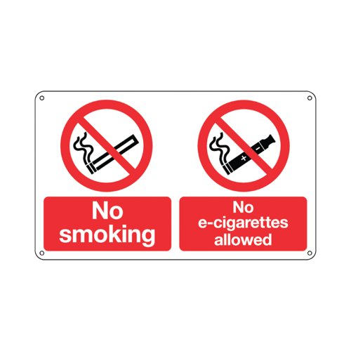 Signs and Labels No Smoking and No E-Cigarettes Sign Rigid Plastic 100x250mm EL005URP