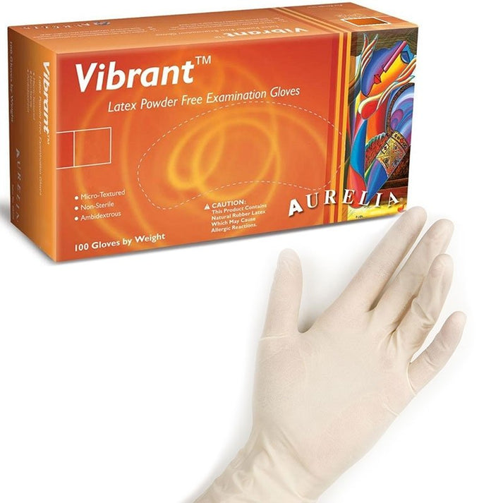 Aurelia Vibrant Micro Textured Latex Gloves 5.7g - Powder-Free-100's ALL SIZES