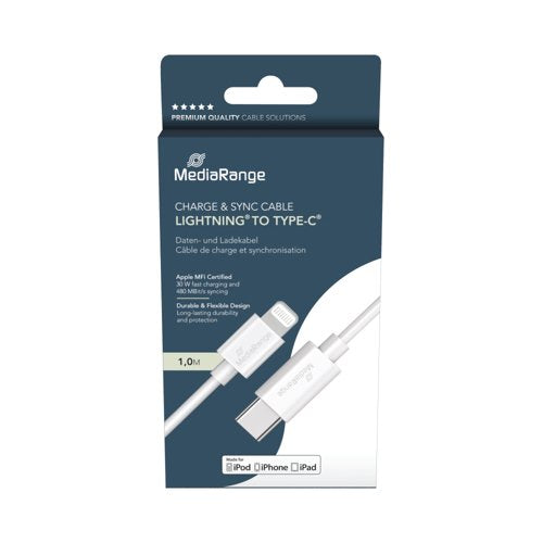 MediaRange Apple Lightning to USB Type-C Charge + Sync Cable 1m White