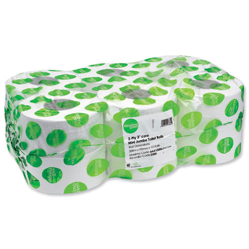 Maxima Green Mini Jumbo Roll 3inch Core 12x200m 2 Ply - NWT FM SOLUTIONS - YOUR CATERING WHOLESALER