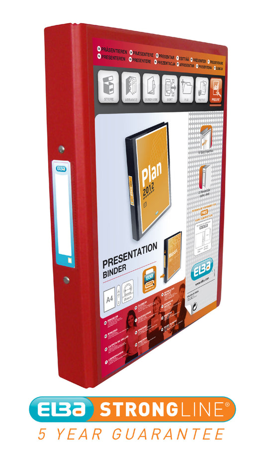 Elba Vision Ring Binder A4 30mm Spine 25mm Capacity 2 O-Ring Red 100080890 - NWT FM SOLUTIONS - YOUR CATERING WHOLESALER