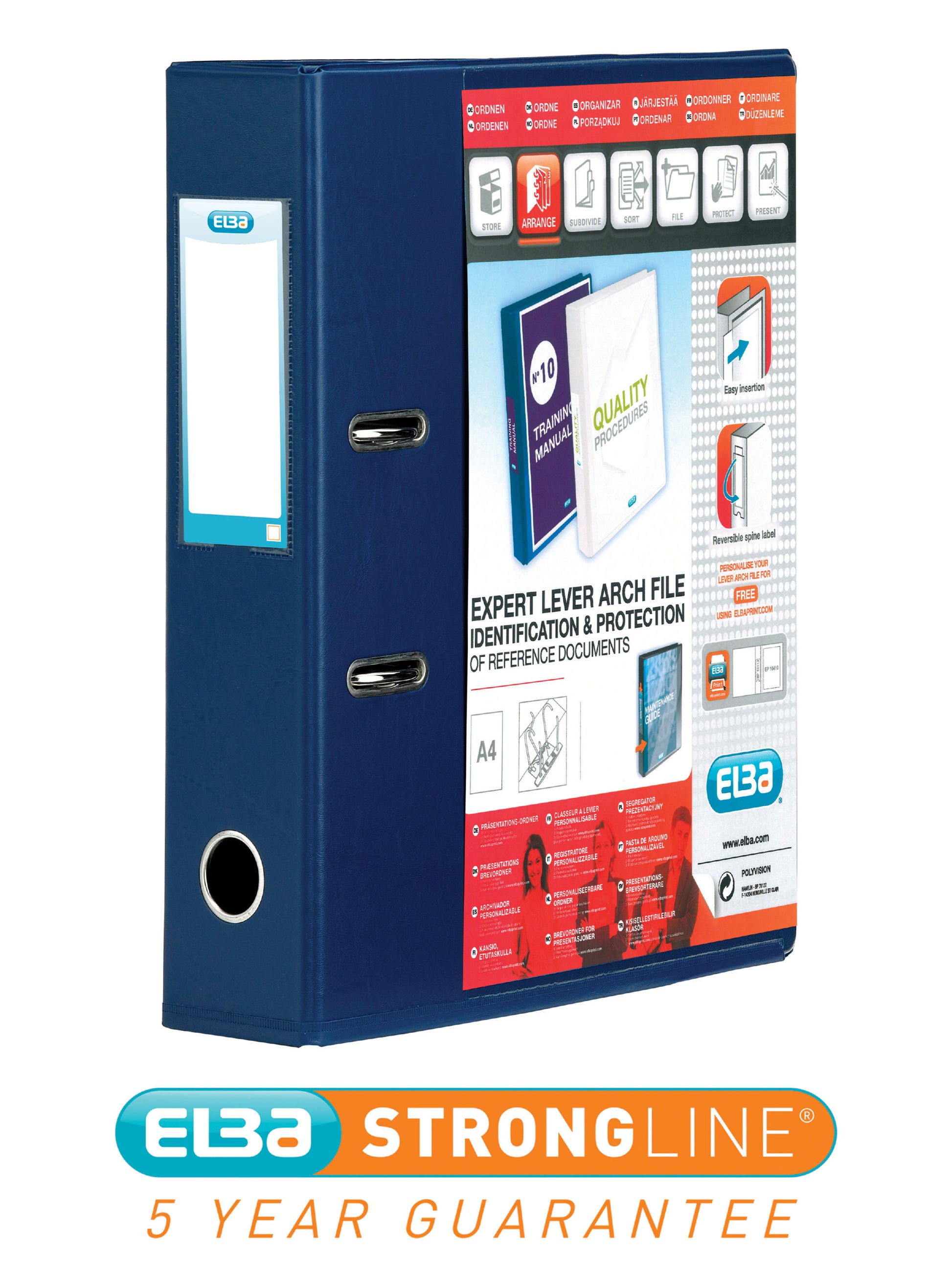 Elba Vision Lever Arch File With Clear PVC Cover Pockets A4 70mm Spine Blue 100082303 - NWT FM SOLUTIONS - YOUR CATERING WHOLESALER