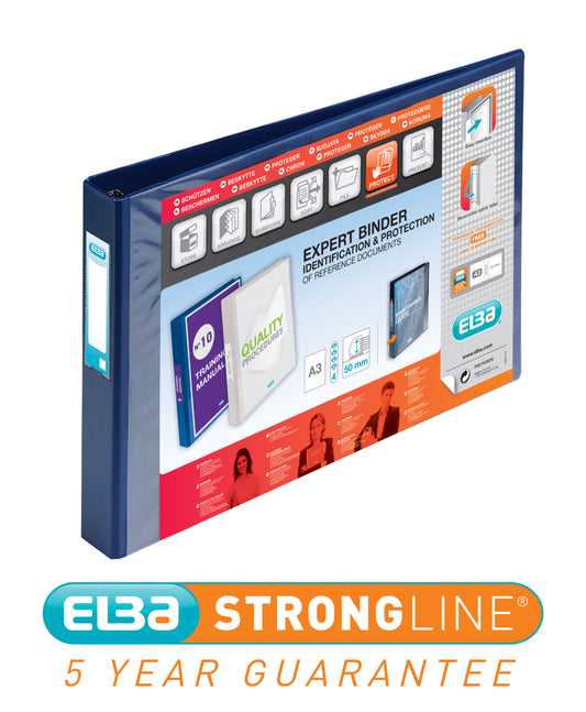 Elba Vision Ring Binder PVC 4 D-Ring A3 30mm Rings Landscape Blue 100082460 - NWT FM SOLUTIONS - YOUR CATERING WHOLESALER