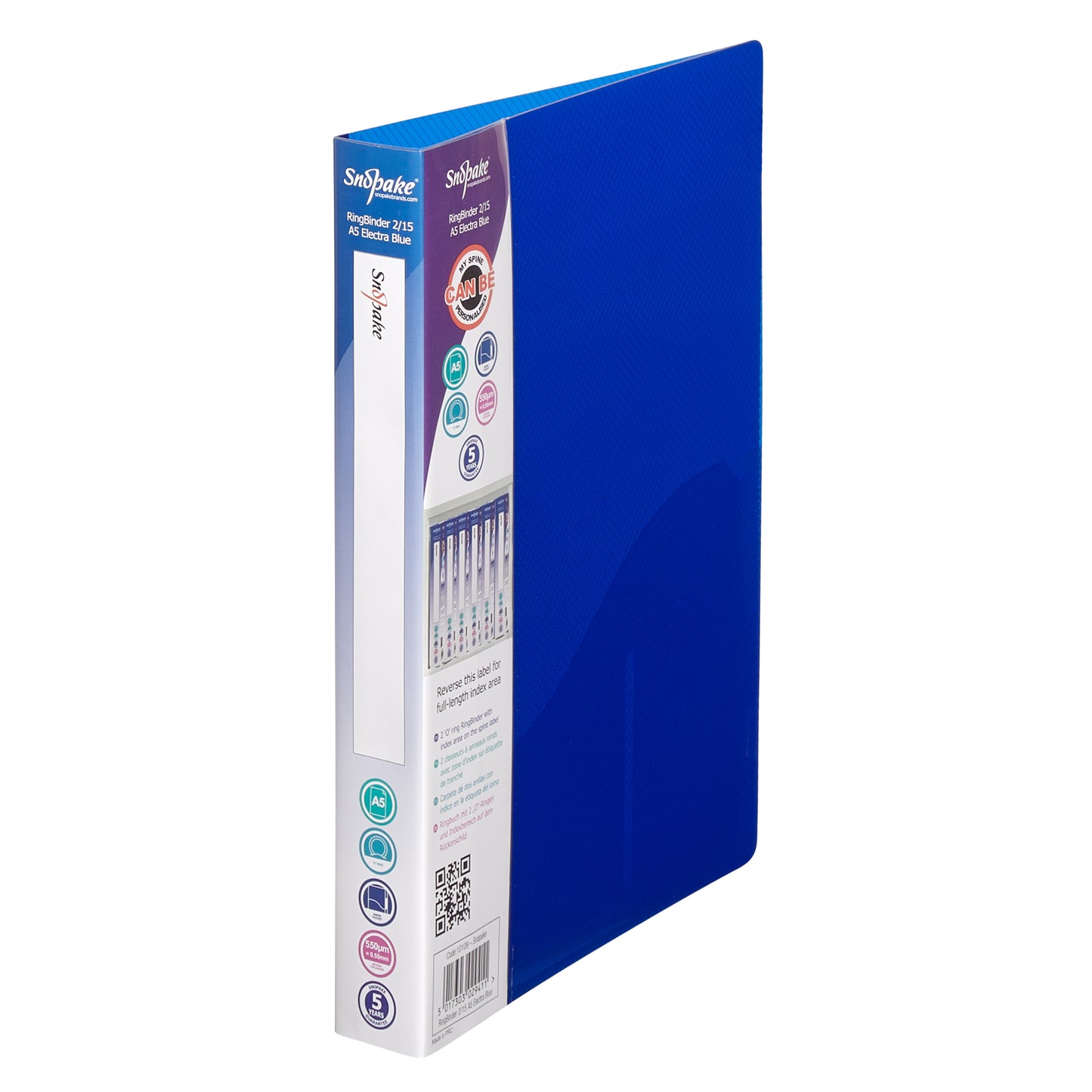 Snopake Superline Ring Binder 2 O-Ring A5 15mm Rings Electra Blue (Pack 10) - 10109