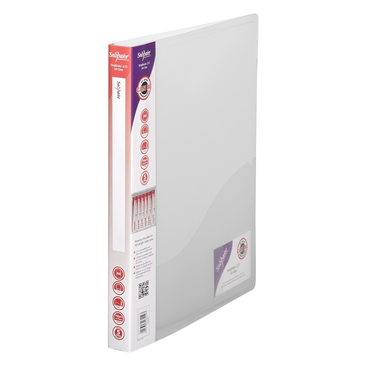 Snopake Executive Ring Binder 2 O-Ring A4 15mm Rings Clear (Pack 10) - 10119