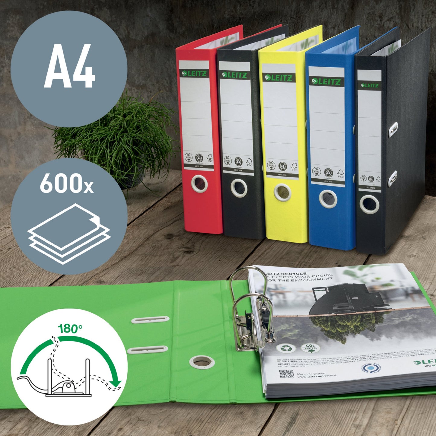 Leitz 180 Recycle Lever Arch File A4 80mm Spine Red 10180025