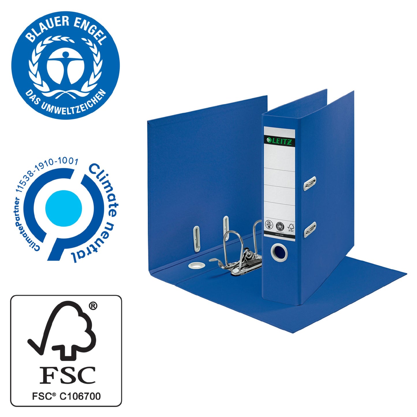 Leitz 180 Recycle Lever Arch File A4 80mm Spine Blue 10180035