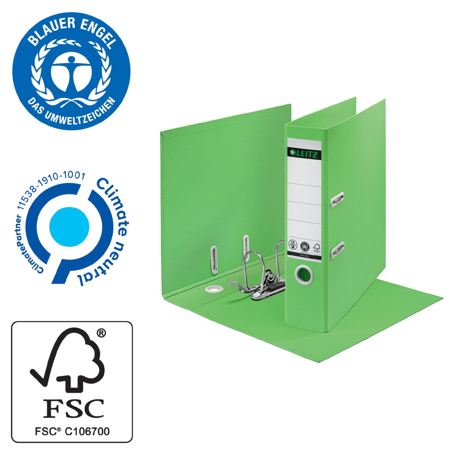 Leitz 180 Recycle Lever Arch File A4 80mm Spine Green 10180055