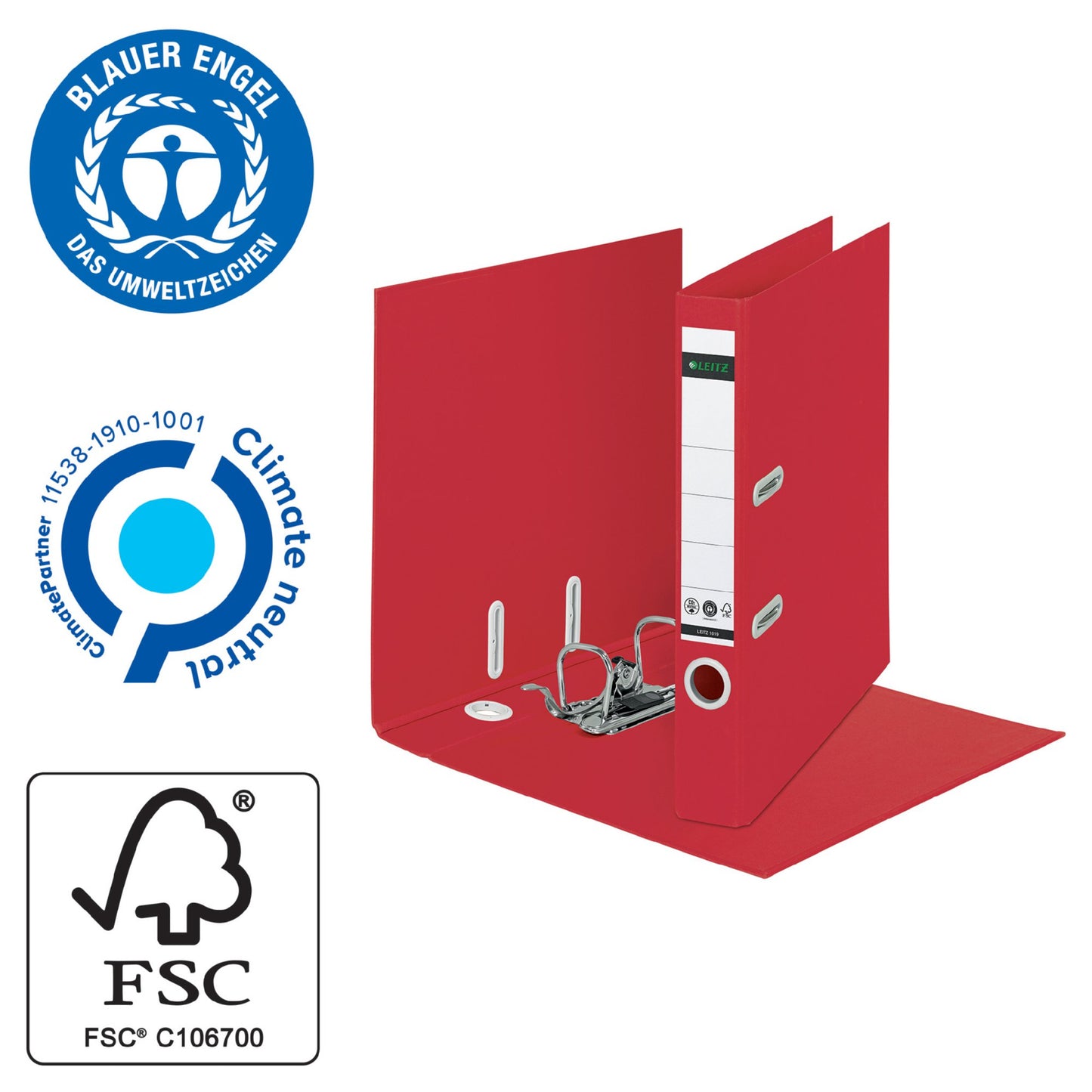 Leitz 180 Recycle Lever Arch File A4 50mm Spine Red 10190025