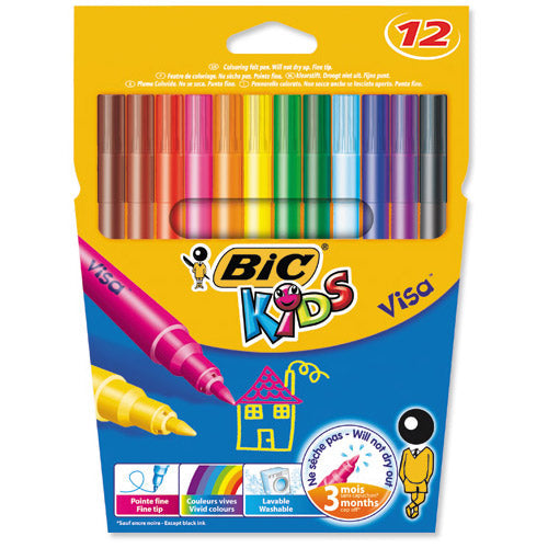 Bic Kids Visa Assorted Felt Pens (888695) 12's - NWT FM SOLUTIONS - YOUR CATERING WHOLESALER