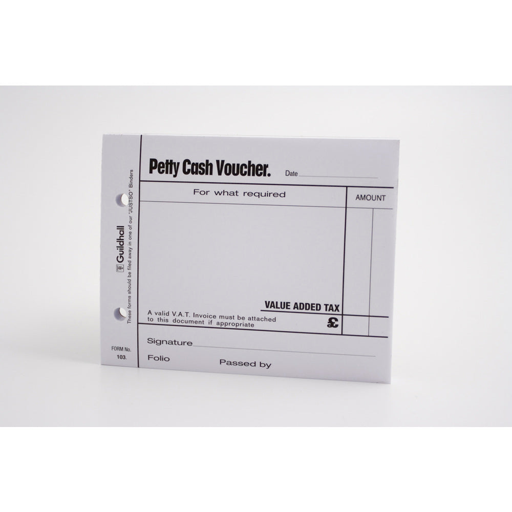 Guildhall Petty Cash Voucher Pad 127x101mm White 100 Pages (Pack 5) - 103-WHTZ - NWT FM SOLUTIONS - YOUR CATERING WHOLESALER