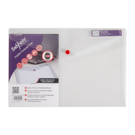 Snopake Polyfile Wallet File Polypropylene Foolscap Clear (Pack 5) - 11154X - NWT FM SOLUTIONS - YOUR CATERING WHOLESALER