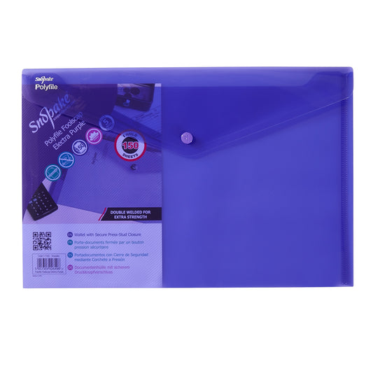 Snopake Polyfile Wallet File Polypropylene Foolscap Electra Purple (Pack 5) - 11162 - NWT FM SOLUTIONS - YOUR CATERING WHOLESALER