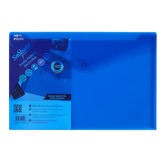 Snopake Polyfile Wallet File Polypropylene Foolscap Electra Blue (Pack 5) - 11164 - NWT FM SOLUTIONS - YOUR CATERING WHOLESALER