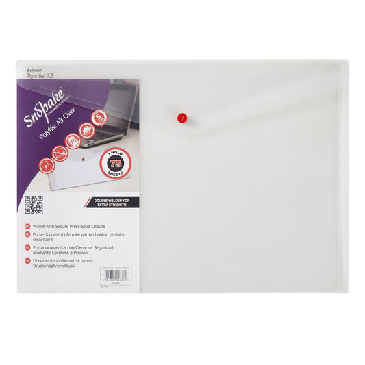 Snopake Polyfile Wallet File Polypropylene A3 Clear (Pack 5) - 11174 - NWT FM SOLUTIONS - YOUR CATERING WHOLESALER