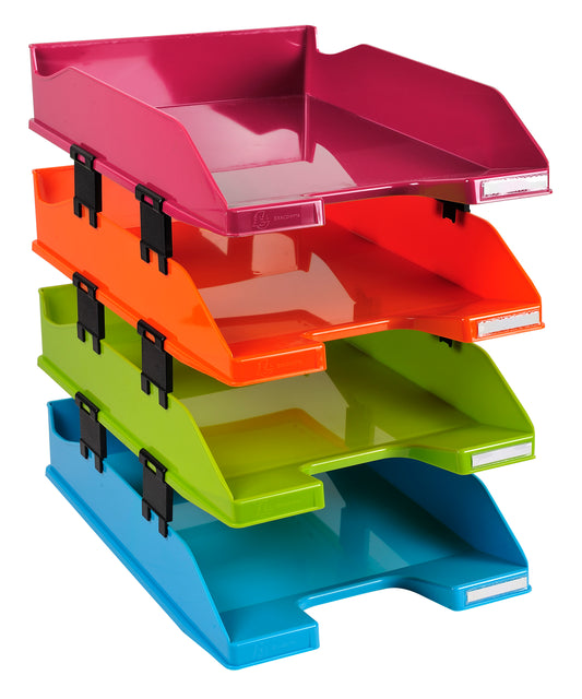 Exacompta Letter Trays Combo Midi Iderama Opaque Assorted (Pack 4) 113298SETD - NWT FM SOLUTIONS - YOUR CATERING WHOLESALER