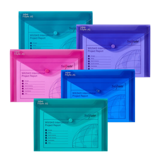 Snopake Polyfile Wallet File Polypropylene A5 Electra Assorted Colours (Pack 5) - 11355 - NWT FM SOLUTIONS - YOUR CATERING WHOLESALER