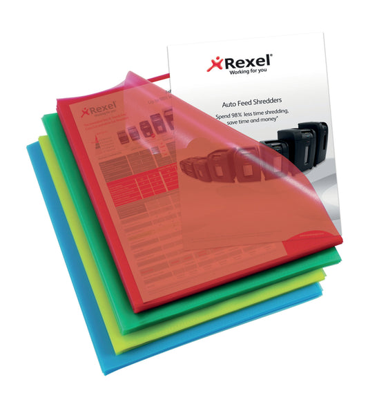 Rexel Nyrex Cut Flush Folder Polypropylene A4 110 Micron Assorted Colours (Pack 100) - 12216AS - NWT FM SOLUTIONS - YOUR CATERING WHOLESALER