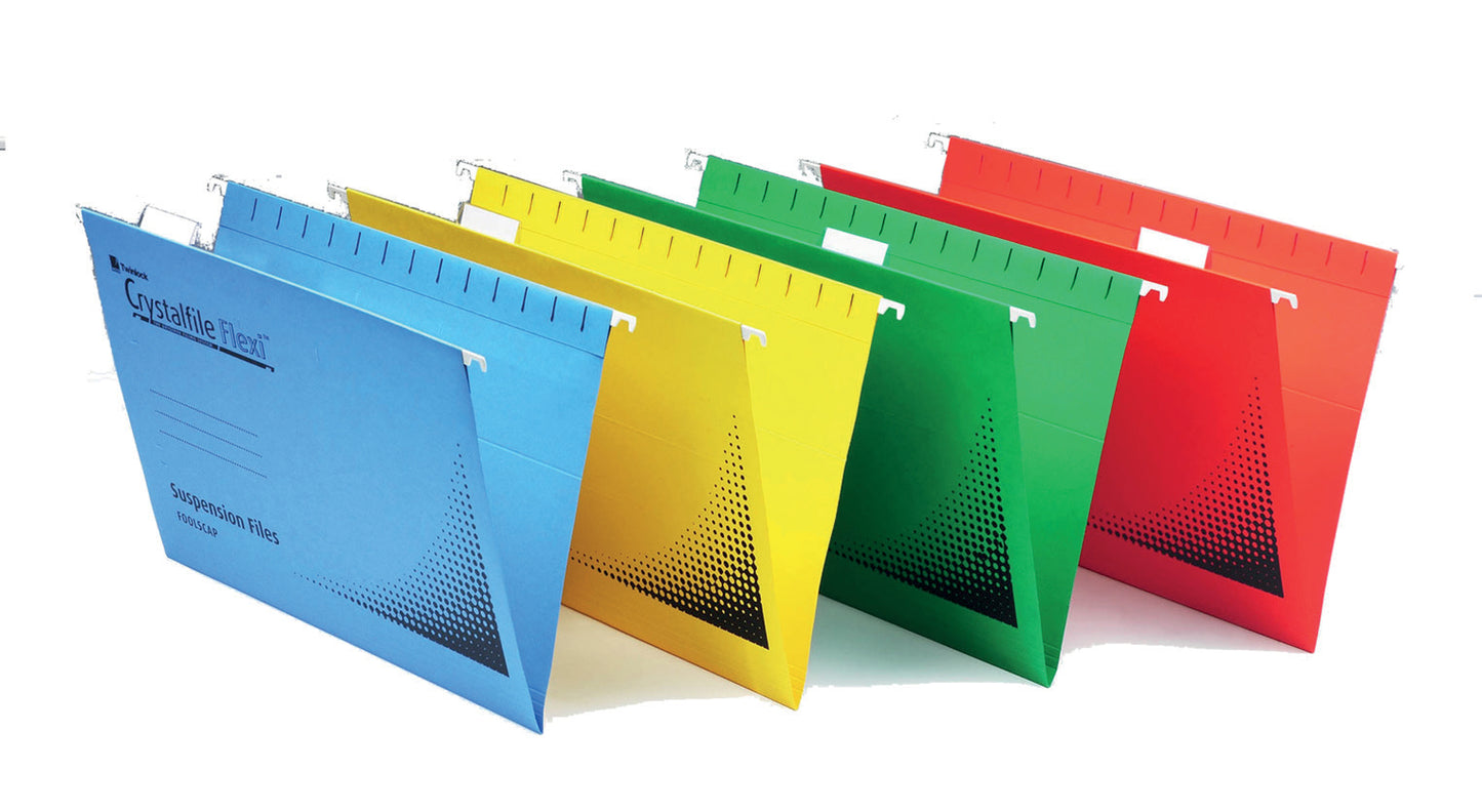 Rexel Crystalfile Flexi Foolscap Suspension File Manilla 15mm V Base Green (Pack 50) 3000040