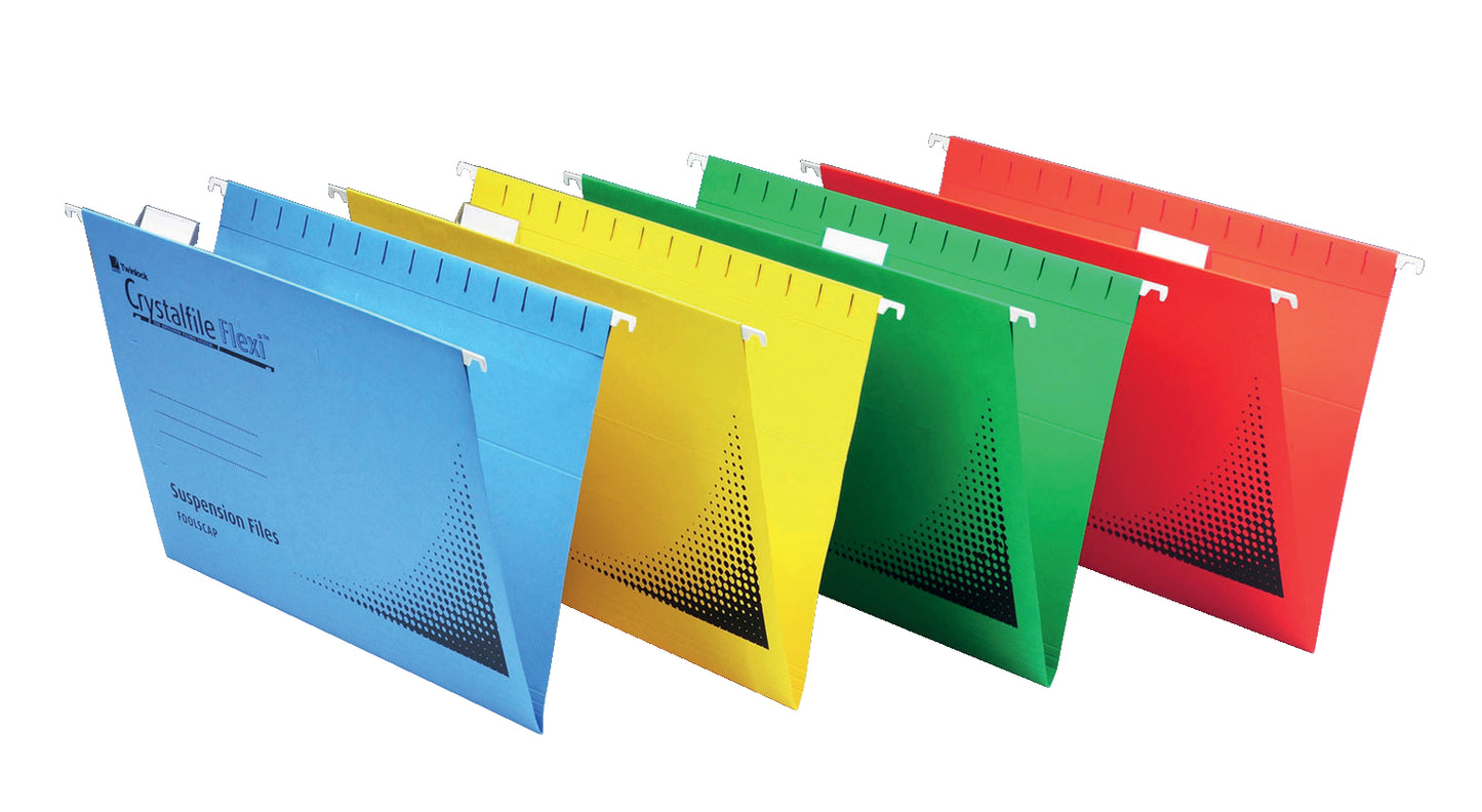 Rexel Crystalfile Flexi Foolscap Suspension File Manilla 15mm V Base Green (Pack 50) 3000040