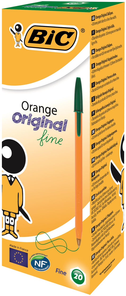Bic Orange Ballpoint Pen 0.8mm Tip 0.30mm Line Green (Pack 20) - 1199110113 - NWT FM SOLUTIONS - YOUR CATERING WHOLESALER