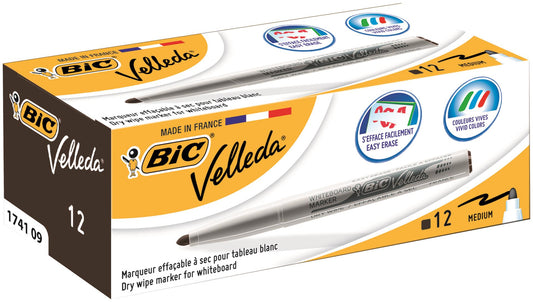 Bic Velleda 1741 Whiteboard Marker Bullet Tip 1.4mm Line Black (Pack 12) - 9581711 - NWT FM SOLUTIONS - YOUR CATERING WHOLESALER