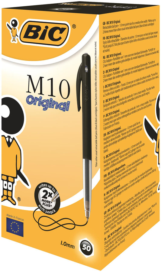 Bic M10 Clic Retractable Ballpoint Pen 1mm Tip 0.32mm Line Black (Pack 50) - 1199190125 - NWT FM SOLUTIONS - YOUR CATERING WHOLESALER