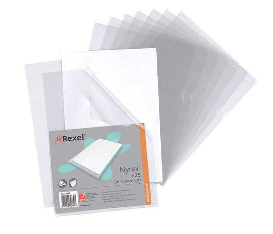 Rexel Nyrex Cut Flush Folder Polypropylene A4 110 Micron Clear (Pack 25) 12153 - NWT FM SOLUTIONS - YOUR CATERING WHOLESALER