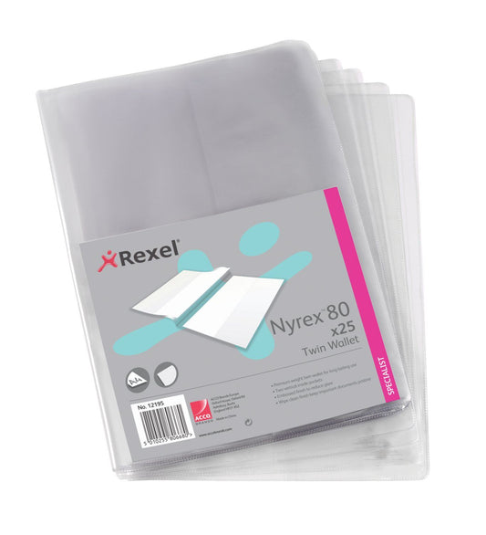 Rexel Nyrex Twin Wallet PVC 100 Micron Clear (Pack 25) 12195 - NWT FM SOLUTIONS - YOUR CATERING WHOLESALER