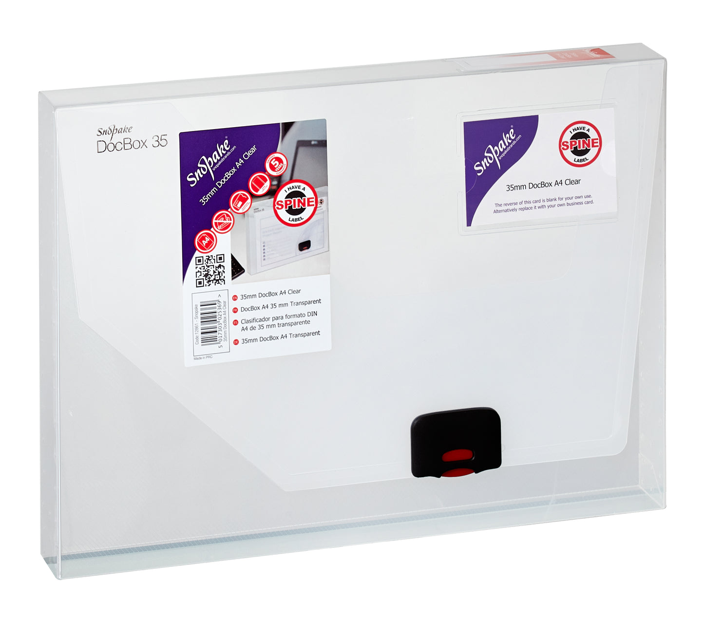 Snopake DocBox Polypropylene A4 35mm Spine Width Push Lock Closure Clear - 12861