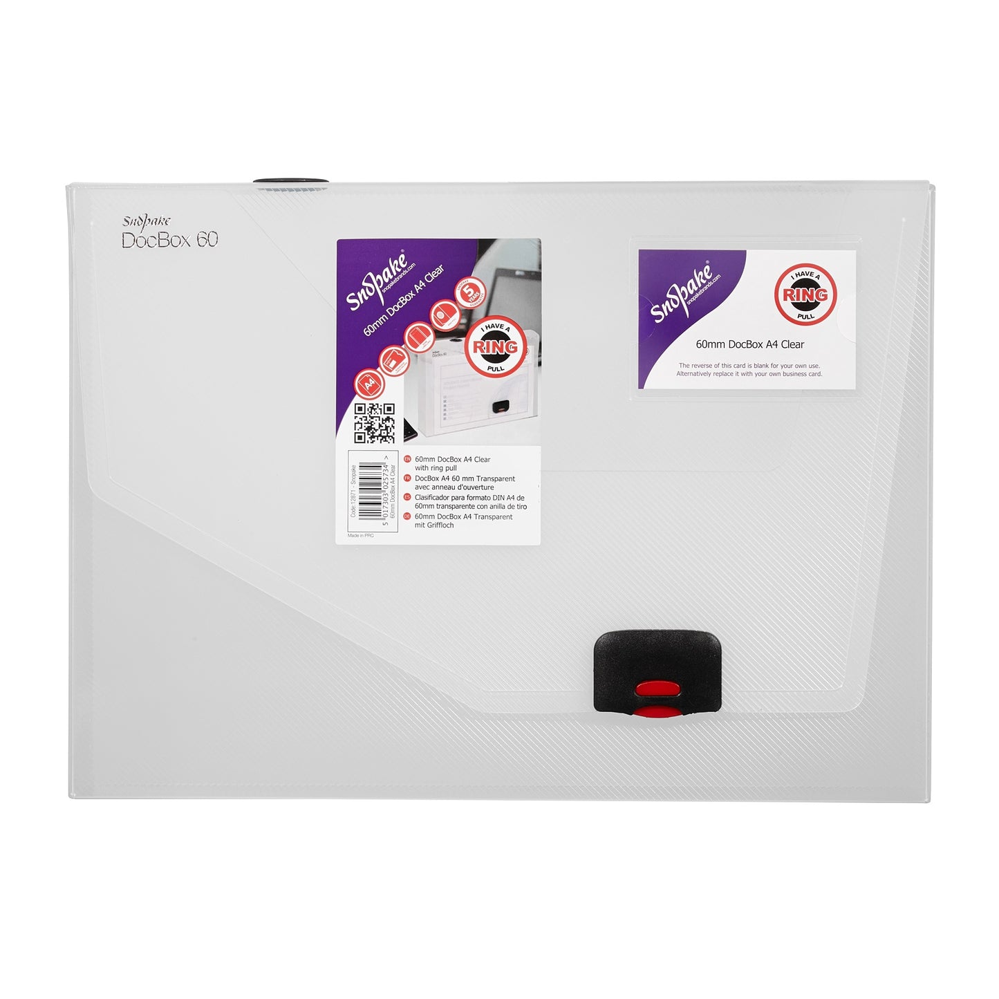 Snopake DocBox Polypropylene A4 60mm Spine Width Push Lock Closure Clear - 12871