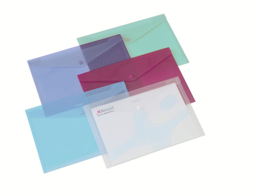 Rexel Popper Wallet Polypropylene A4 Assorted Colours (Pack 6) 16129AS - NWT FM SOLUTIONS - YOUR CATERING WHOLESALER