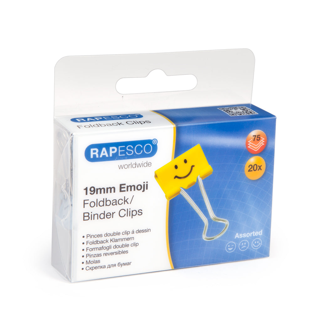 Rapesco Foldback Clip 19mm Assorted Emojis Yellow (Pack 20) - 1351