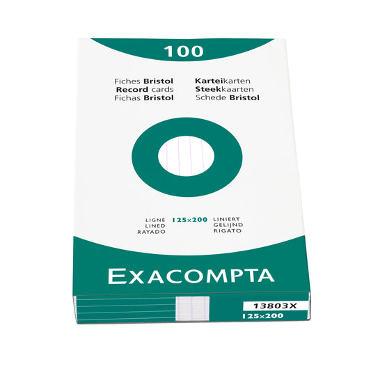 Exacompta Record Cards Ruled 200x125mm White (Pack 100) 13803X - NWT FM SOLUTIONS - YOUR CATERING WHOLESALER